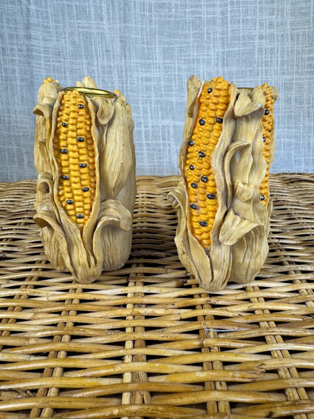 Vintage Corn Candlestick Holders Set Thanksgiving Fall Farmhouse Decor - Picture 6 of 8